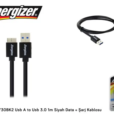 Energizer LCAEHUSY30BK2 Usb A to Usb 3.0 1m Siyah Data + Şarj Kablosu