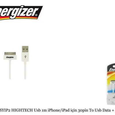 Energizer LCHEHUSBSYIP2 HIGHTECH Usb 1m iPhone/iPad için 30pin To Usb Data + Şarj kablosu