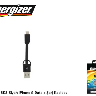 Energizer POCKETIPBK2 Siyah iPhone Lightning Data + Şarj Kablosu