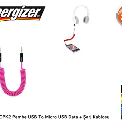 Energizer POCKETMCPK2 Pembe USB To Micro USB Data + Şarj Kablosu