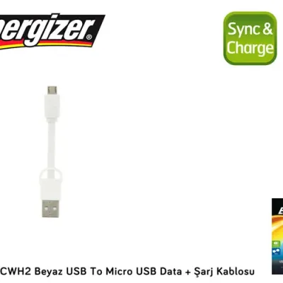 Energizer POCKETMCWH2 Beyaz USB To Micro USB Data + Şarj Kablosu