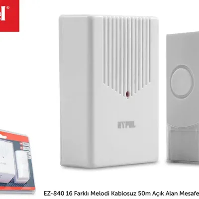 Eyfel EZ-840 16 Farklı Melodi Kablosuz 50m Açık Alan Mesafeli Pilli Kapı Zili