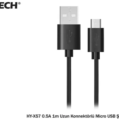 Hytech HY-X57 0.5A Poşet 1m Uzun Konnektörlü Siyah Micro USB Şarj Kablosu