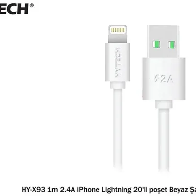 Hytech HY-X93 1m 2.A iPhone Lightning 20 li Poşetli Beyaz Şarj Kablosu