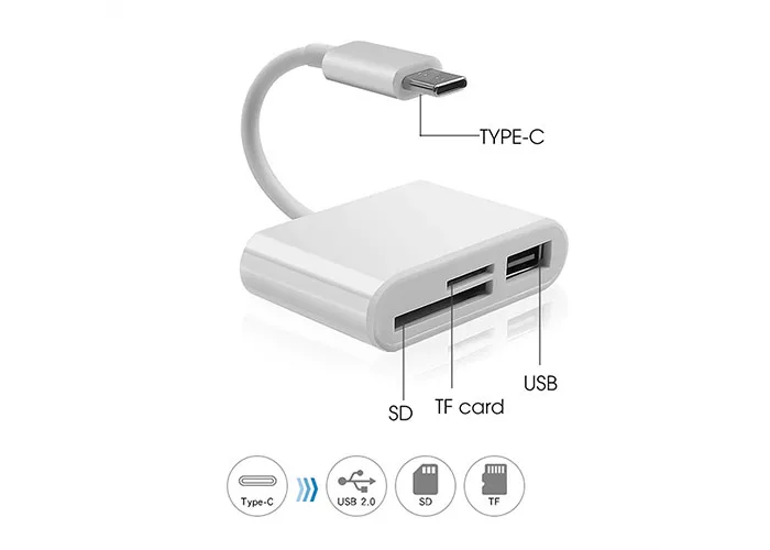Hytech HY-XO50 Beyaz TypeC to USB2.0 + SD + TF Adaptör Çevirici Adaptör - Görsel 2