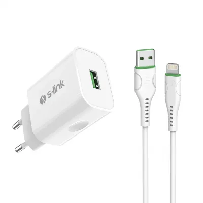 S-link AND-EC14B 1A Beyaz Ev Sarj Cihazi ve Lightning Data + Sarj Kablosu
