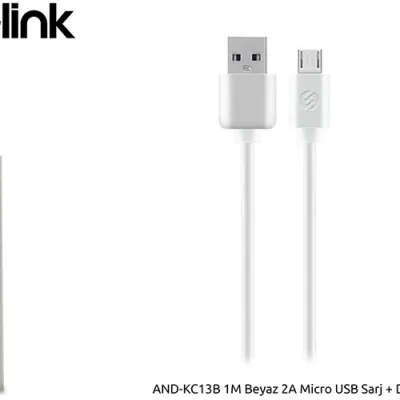 S-link AND-KC13B 1M Beyaz 2A Micro USB Sarj + Data Kablosu