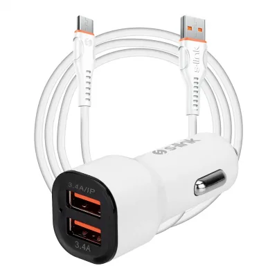 S-link SL-EC30M Micro USB Kablolu 3.4A 2 USB Beyaz Araç Şarj Cihazı