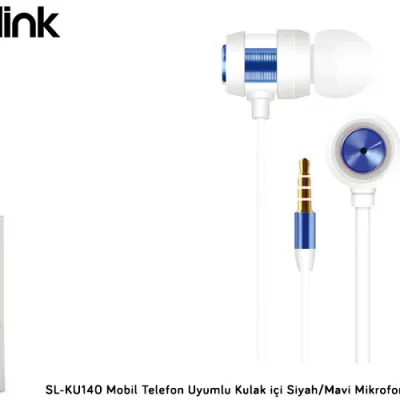 S-link SL-KU140 Mobil Telefon Uyumlu Kulak içi Beyaz/Mavi Mikrofonlu Kulaklık