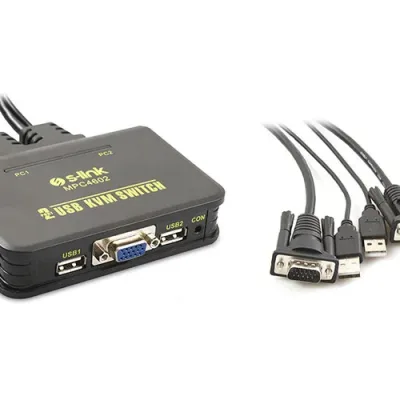 S-link SL- MPC4602 2 Port VGA 2 Port Usb 1.8m M/M Kablolu Otomatik Kvm Siyah Switch