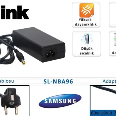 S-link SL-NBA96 60w 16V 3.75A 7.4*5.0 Samsung Notebook Standart Adaptör