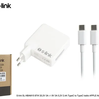S-link SL-NBAM15 87W 20,3V 3A -/- 9V 3A 5,2V 2,4A TypeC to TypeC kablo APPLE Notebook Adaptör