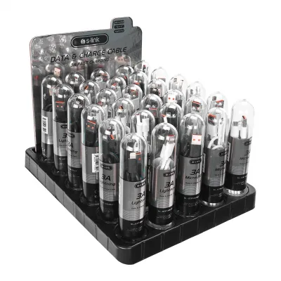 S-link SL-STP40 3A Fast Şarj 15xMicro 15xLightning 30’lu Stantlı Kablo Seti