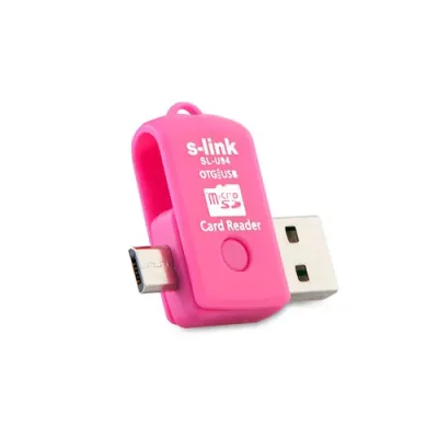 S-link SL-U94 Pembe Usb To Mikro 5 Pin + Kart Okuyucu OTG Çevirici