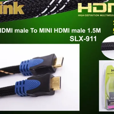 S-link SLX-911 Mini HDMI TO Mini HDMI 1.5m Altın Uçlu 24K + Kor.Kılıf 1.4 Ver. 3D Kablo