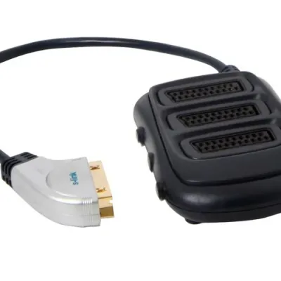 S-link SLX-SC35 SCART to 3 SCART Çoklayıcı Metal Kasa Altın Uçlu Kablo