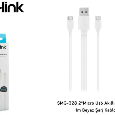 S-link SMG-328 2*Micro Usb Akıllı Telefonlar 1m Beyaz Şarj Kablo
