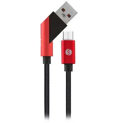 S-link SW-C570 1M 3A Micro Usb Çapraz Uçlu Siyah/Kırmızı Şarj Kablosu