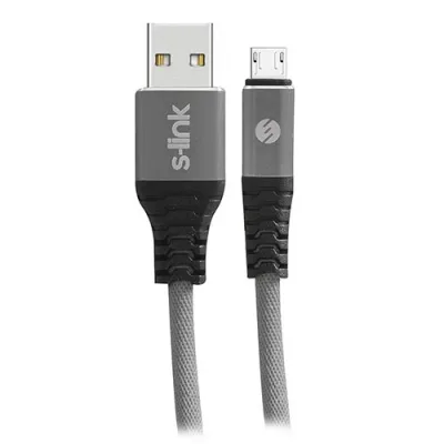 S-link SW-KC61MG 1m 2.4A Micro Usb Kılıflı Gri Data + Şarj Kablosu
