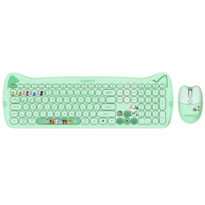 Everest KM-6283 Catty Renkli Tuşlu Yeşil 2.4 Ghz + Bt Kablosuz Q Multimedia Klavye + Mouse + Pad Set